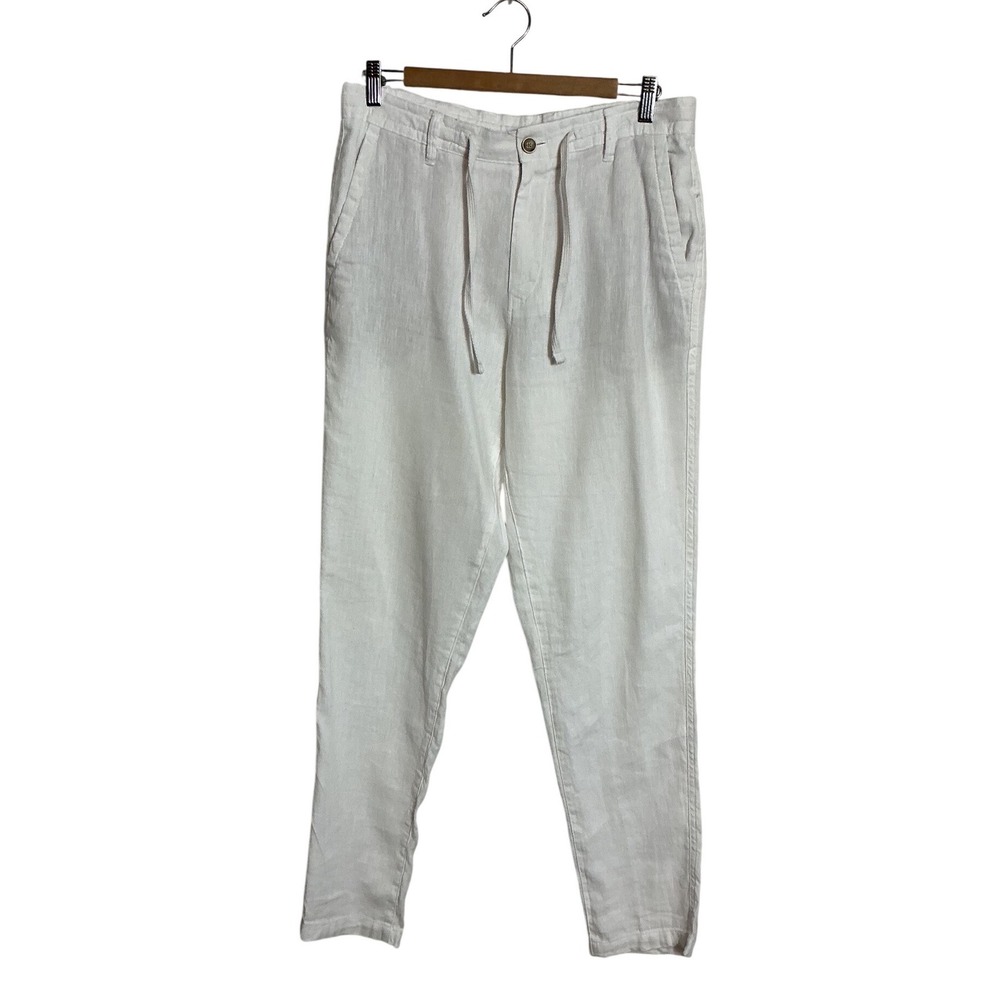 Zara Size 31 White Linen Blend Drawstring Tapered Pants Trousers